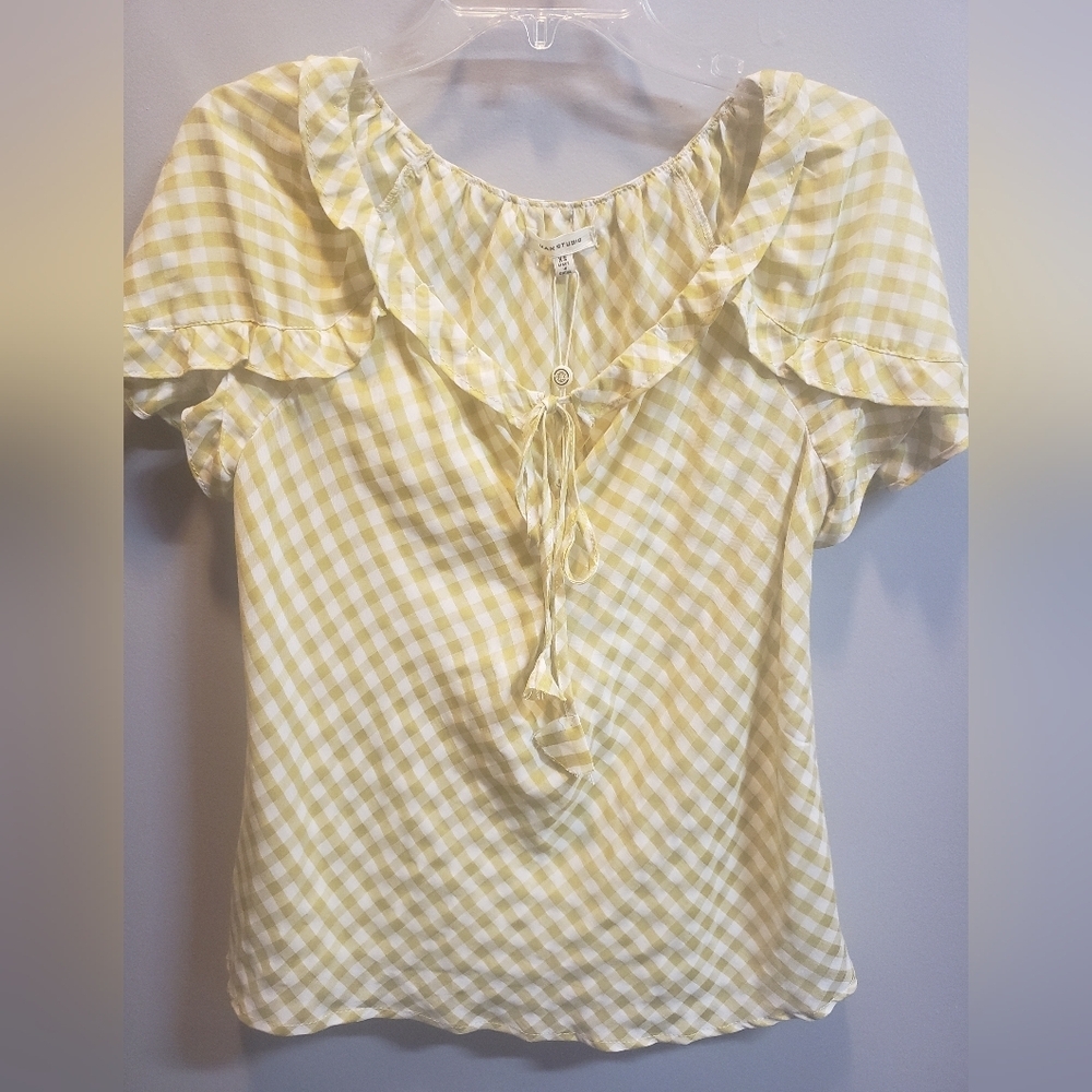 Max Studio NWT Ruffle Sleeve Yellow Check Top